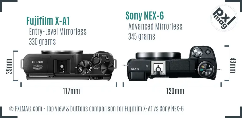 Fujifilm X-A1 vs Sony NEX-6 top view buttons comparison
