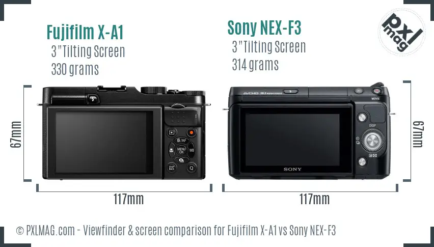 Fujifilm X-A1 vs Sony NEX-F3 Screen and Viewfinder comparison