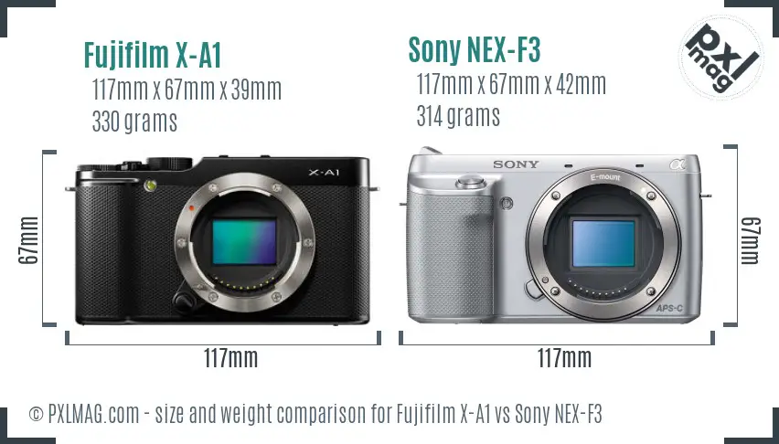 Fujifilm X-A1 vs Sony NEX-F3 size comparison