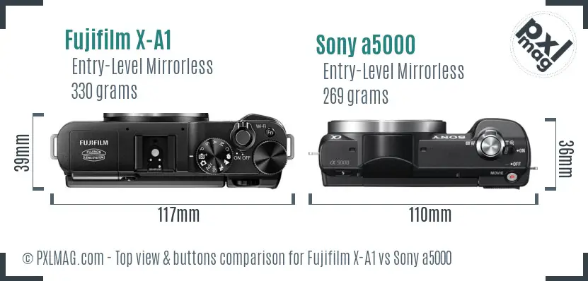 Fujifilm X-A1 vs Sony a5000 top view buttons comparison
