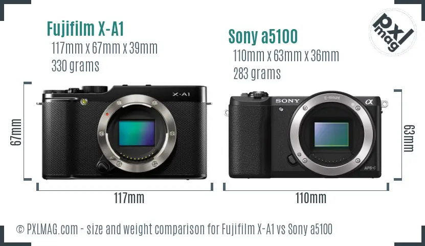 Fujifilm X-A1 vs Sony a5100 size comparison