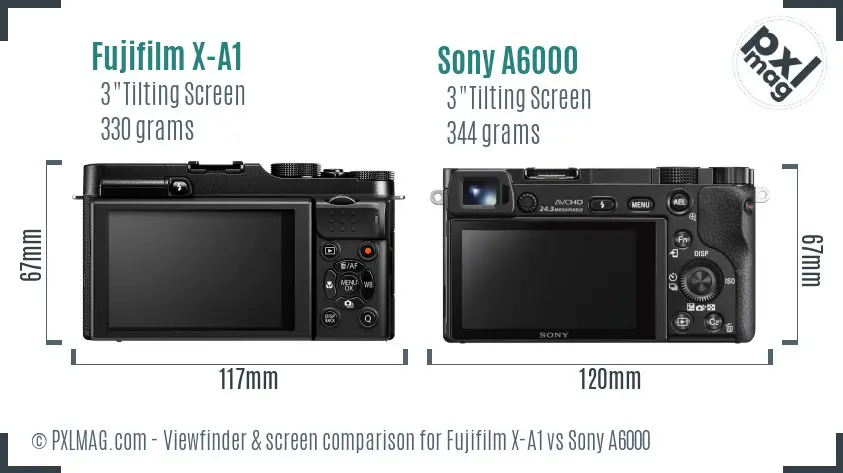 Fujifilm X-A1 vs Sony A6000 Screen and Viewfinder comparison