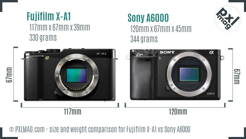 Fujifilm X-A1 vs Sony A6000 size comparison