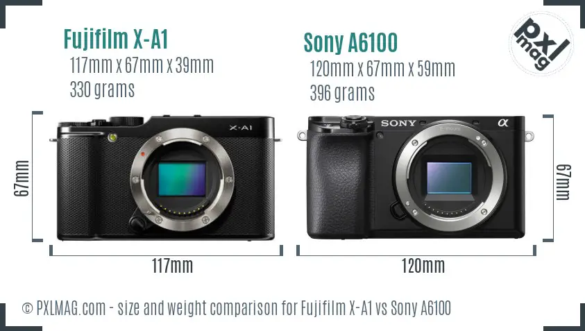 Fujifilm X-A1 vs Sony A6100 size comparison