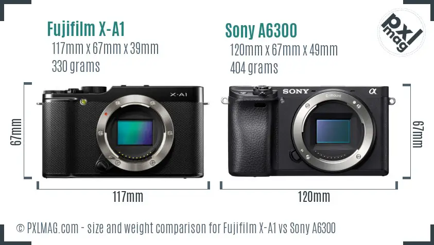 Fujifilm X-A1 vs Sony A6300 size comparison