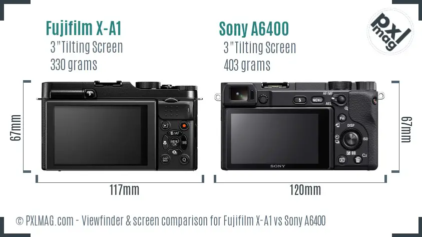 Fujifilm X-A1 vs Sony A6400 Screen and Viewfinder comparison