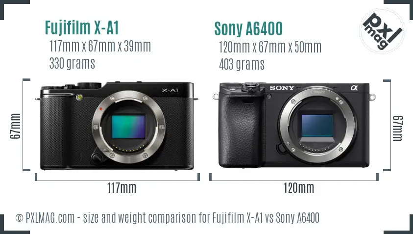 Fujifilm X-A1 vs Sony A6400 size comparison