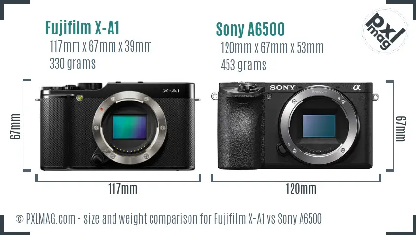 Fujifilm X-A1 vs Sony A6500 size comparison