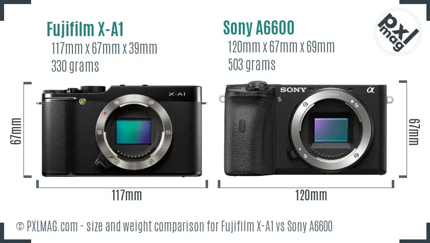 Fujifilm X-A1 vs Sony A6600 size comparison