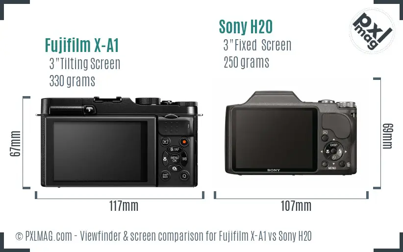Fujifilm X-A1 vs Sony H20 Screen and Viewfinder comparison