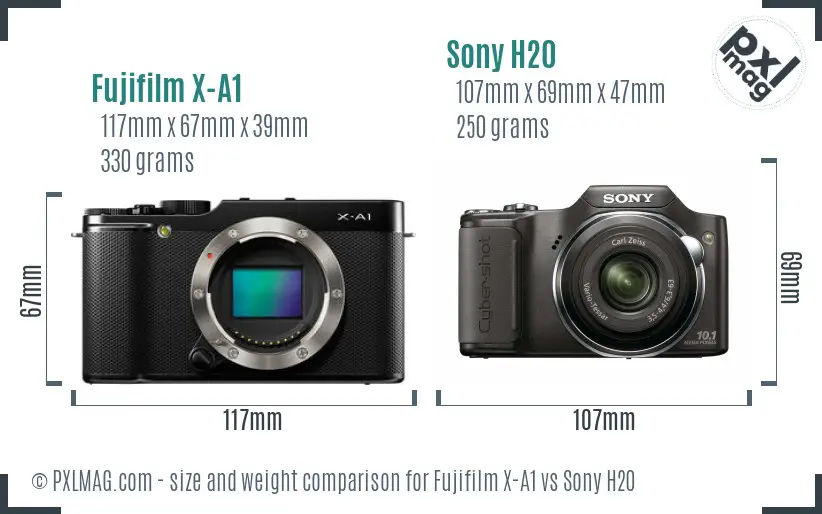 Fujifilm X-A1 vs Sony H20 size comparison