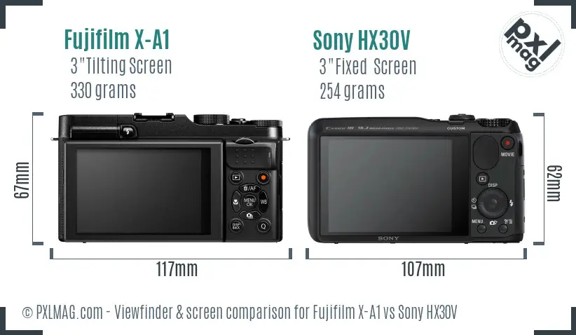 Fujifilm X-A1 vs Sony HX30V Screen and Viewfinder comparison