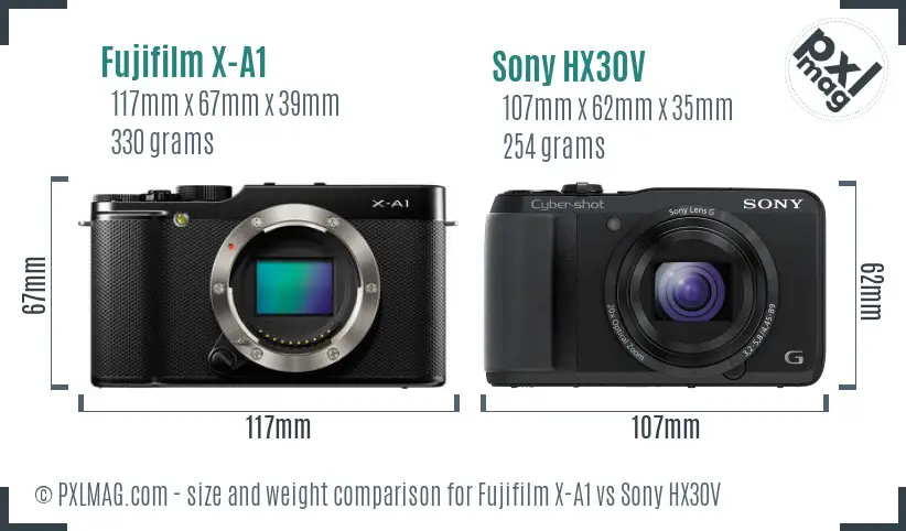 Fujifilm X-A1 vs Sony HX30V size comparison