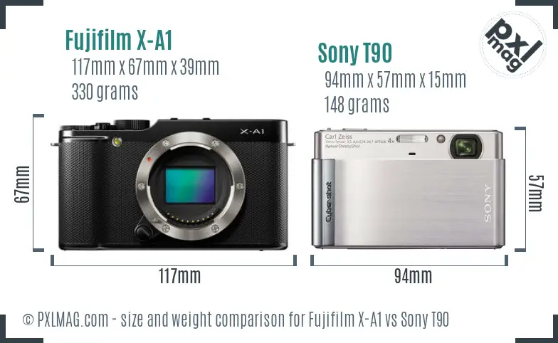 Fujifilm X-A1 vs Sony T90 size comparison