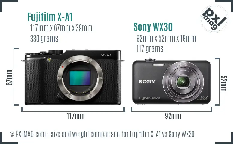 Fujifilm X-A1 vs Sony WX30 size comparison