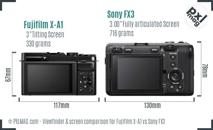 Fujifilm X-A1 vs Sony FX3 Screen and Viewfinder comparison