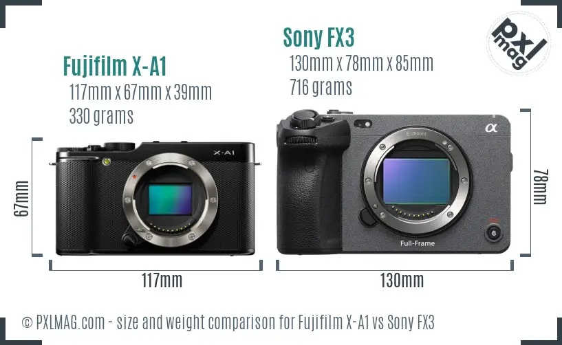 Fujifilm X-A1 vs Sony FX3 size comparison