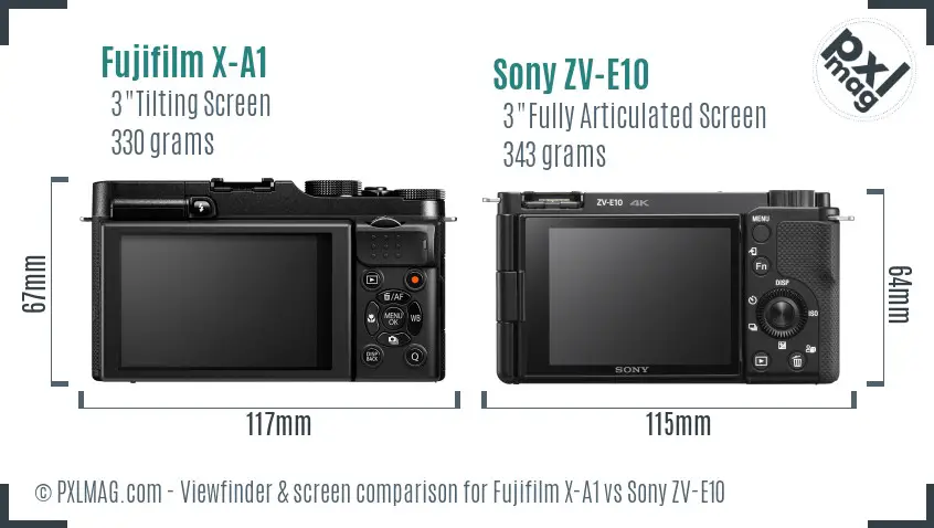Fujifilm X-A1 vs Sony ZV-E10 Screen and Viewfinder comparison