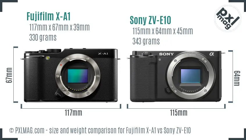 Fujifilm X-A1 vs Sony ZV-E10 size comparison