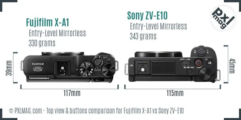 Fujifilm X-A1 vs Sony ZV-E10 top view buttons comparison