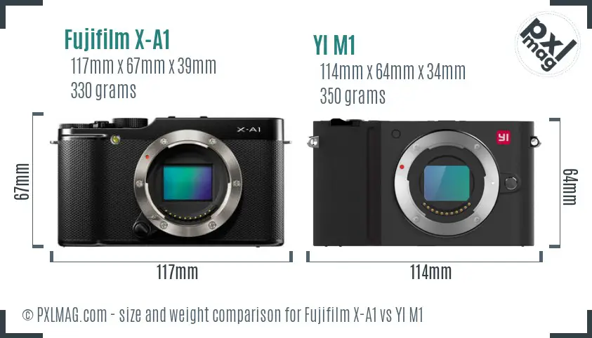 Fujifilm X-A1 vs YI M1 size comparison