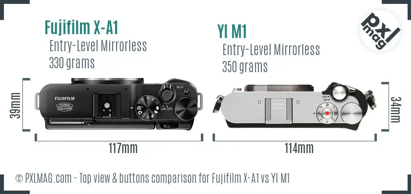 Fujifilm X-A1 vs YI M1 top view buttons comparison