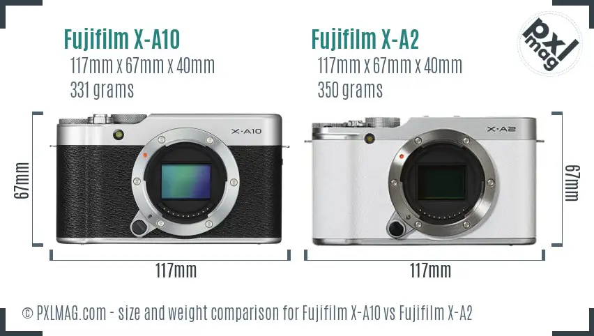 Fujifilm X-A10 vs Fujifilm X-A2 size comparison