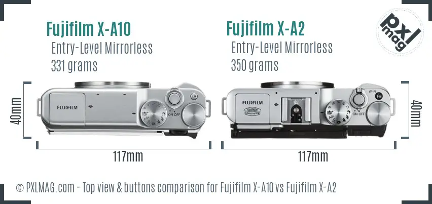 Fujifilm X-A10 vs Fujifilm X-A2 top view buttons comparison