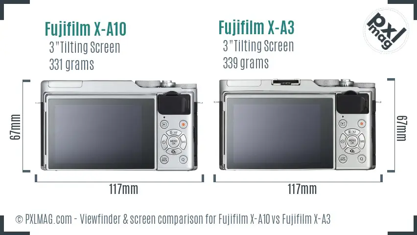 Fujifilm X-A10 vs Fujifilm X-A3 Screen and Viewfinder comparison