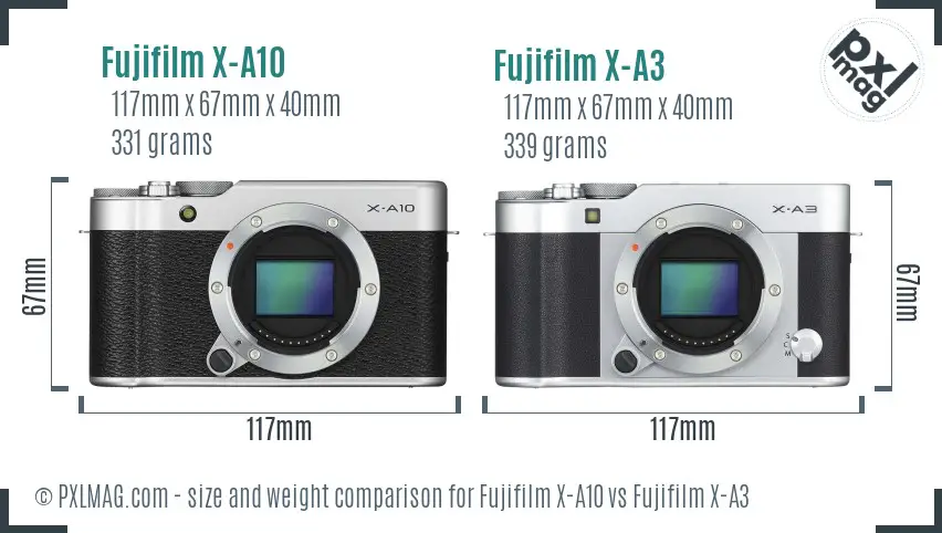 Fujifilm X-A10 vs Fujifilm X-A3 size comparison