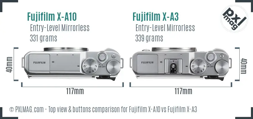 Fujifilm X-A10 vs Fujifilm X-A3 top view buttons comparison