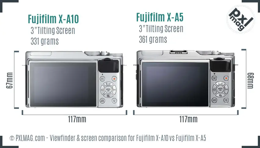 Fujifilm X-A10 vs Fujifilm X-A5 Screen and Viewfinder comparison