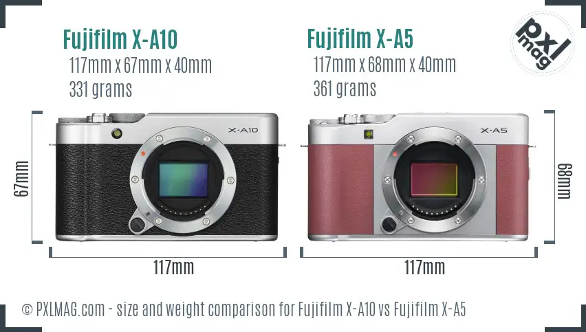Fujifilm X-A10 vs Fujifilm X-A5 size comparison