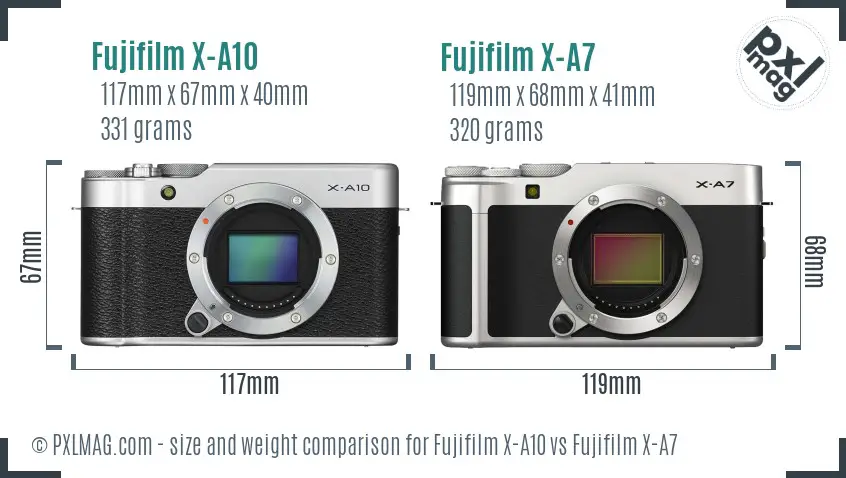 Fujifilm X-A10 vs Fujifilm X-A7 size comparison