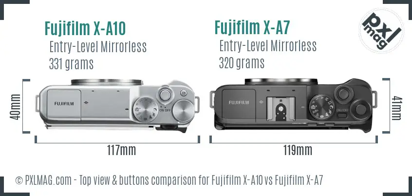 Fujifilm X-A10 vs Fujifilm X-A7 top view buttons comparison
