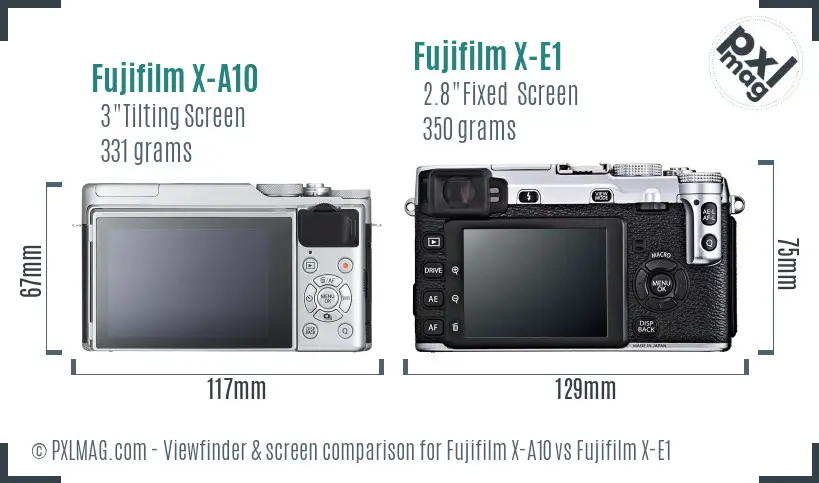 Fujifilm X-A10 vs Fujifilm X-E1 Screen and Viewfinder comparison