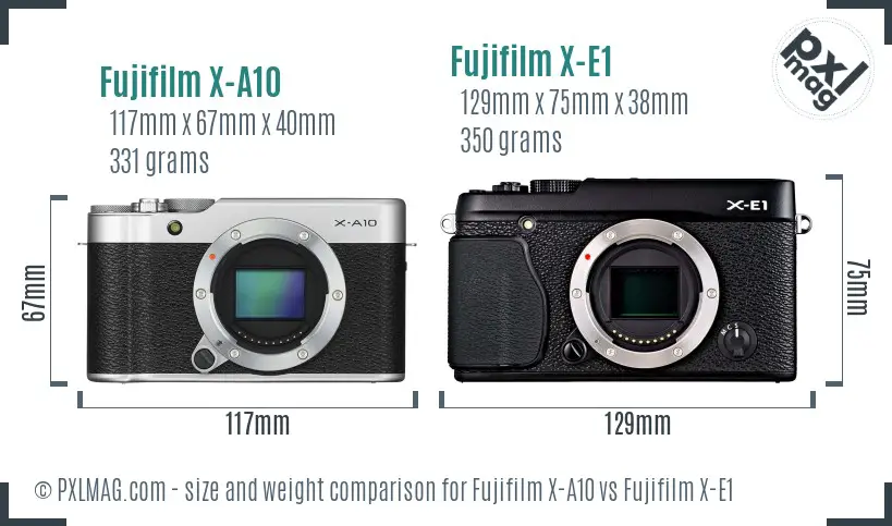 Fujifilm X-A10 vs Fujifilm X-E1 size comparison