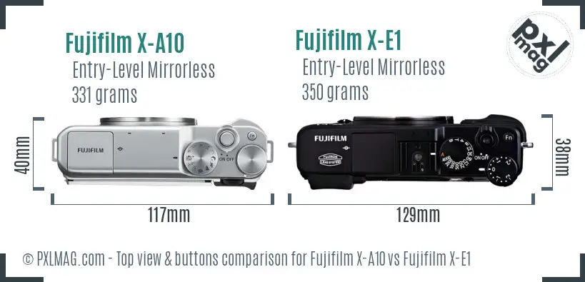 Fujifilm X-A10 vs Fujifilm X-E1 top view buttons comparison