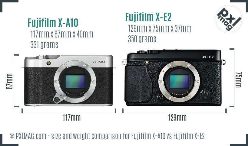 Fujifilm X-A10 vs Fujifilm X-E2 size comparison