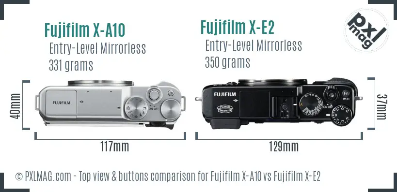 Fujifilm X-A10 vs Fujifilm X-E2 top view buttons comparison