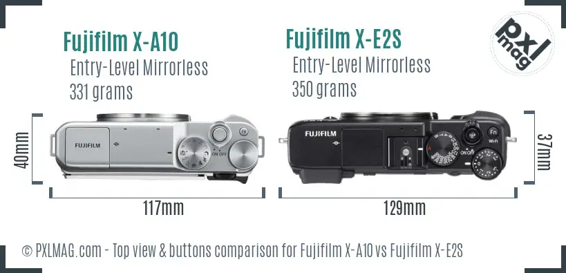 Fujifilm X-A10 vs Fujifilm X-E2S top view buttons comparison