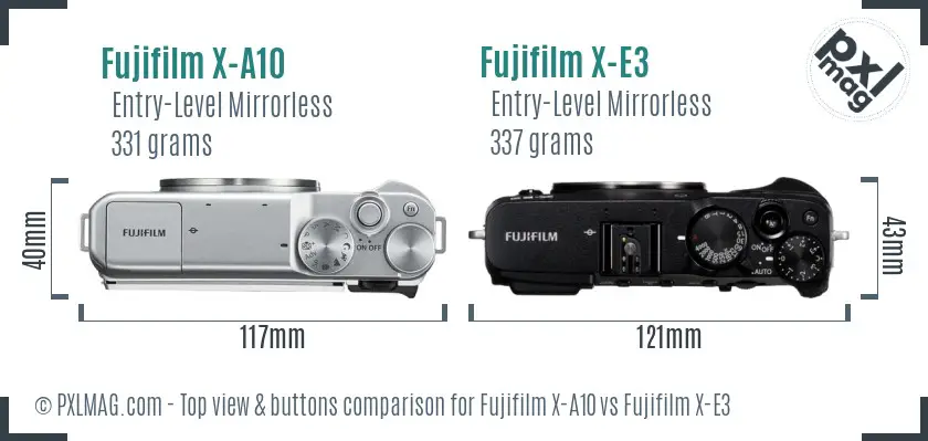 Fujifilm X-A10 vs Fujifilm X-E3 top view buttons comparison