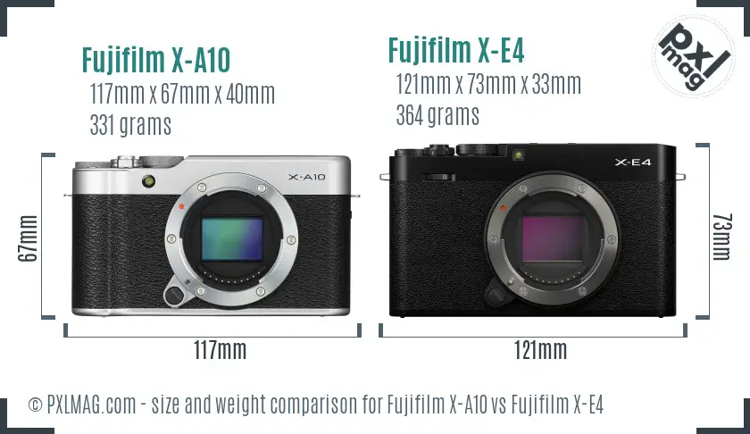 Fujifilm X-A10 vs Fujifilm X-E4 size comparison
