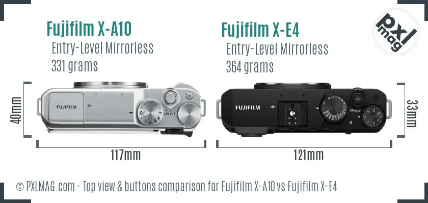 Fujifilm X-A10 vs Fujifilm X-E4 top view buttons comparison