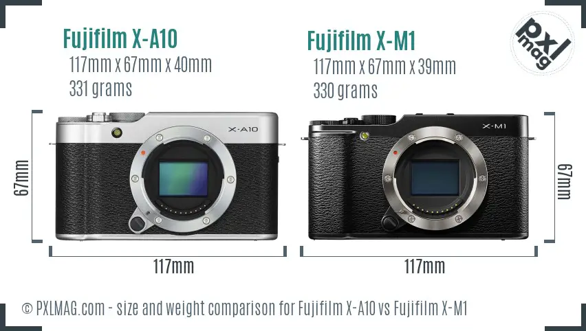 Fujifilm X-A10 vs Fujifilm X-M1 size comparison