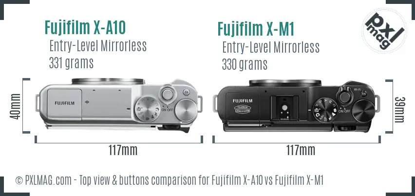 Fujifilm X-A10 vs Fujifilm X-M1 top view buttons comparison