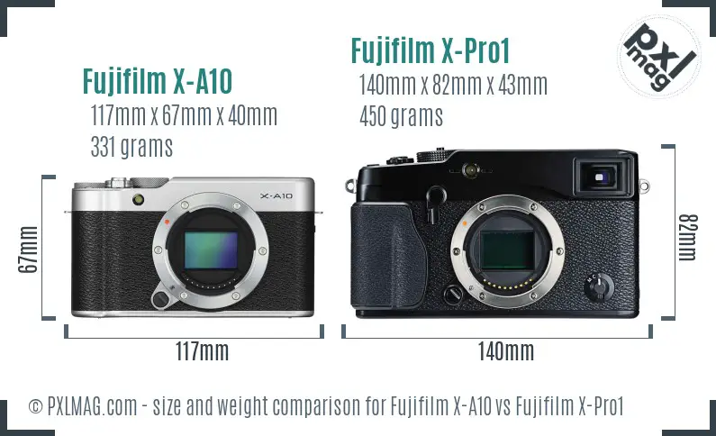 Fujifilm X-A10 vs Fujifilm X-Pro1 size comparison