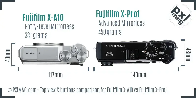 Fujifilm X-A10 vs Fujifilm X-Pro1 top view buttons comparison