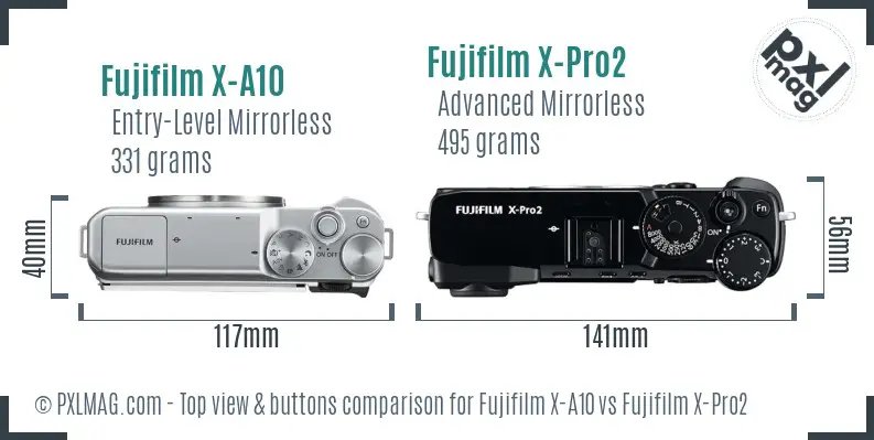 Fujifilm X-A10 vs Fujifilm X-Pro2 top view buttons comparison