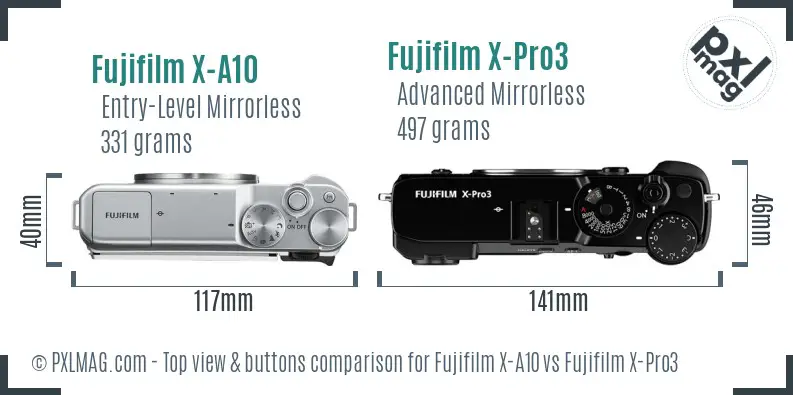 Fujifilm X-A10 vs Fujifilm X-Pro3 top view buttons comparison